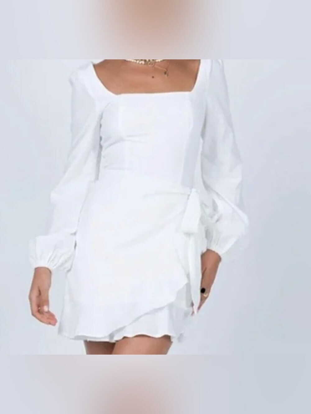 Princess Polly White Square Neck Long Sleeve Wrap Mini Dress